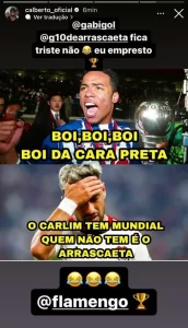 Carlos Alberto zoa Arrascaeta após derrota do Flamengo no Mundial: “Eu te empresto (a taça)”